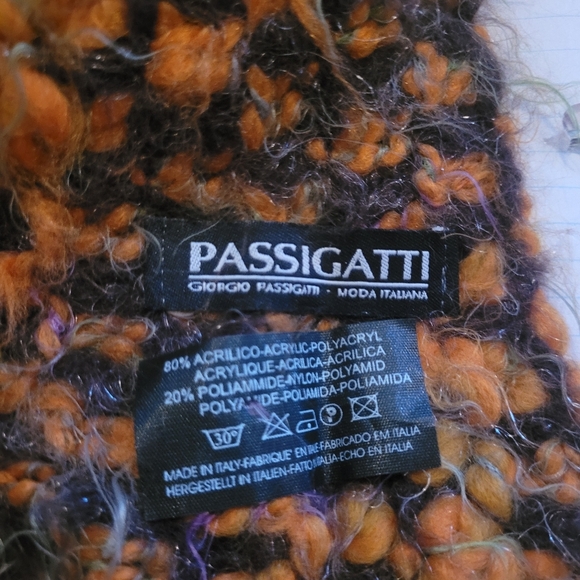 Vintage Passigatti Italian Made Brown And Orange Chunky Knit Scarf - Picture 4 of 4